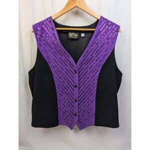 Bob Mackie Wearable Art Women's Vintage Purple Sequin Colorblocked Vest Sz L